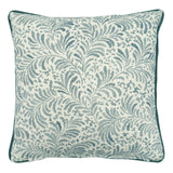 Back of Linwood cushion in Blythe, Soft Blue. Overhead view of the reverse side, made in matching fabric.