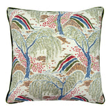 Back of Linwood cushion in Gwendolyn, Cranberry. Overhead view of the reverse side, made in matching fabric.
