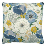 Back of Linwood cushion in Joni, Chambray. Overhead view of the reverse side, made in matching fabric.