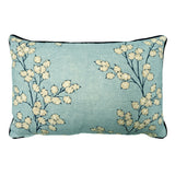 Back of Linwood cushion in Lottie, Sky. Overhead view of the reverse side, made in matching fabric.