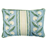 Back of Linwood cushion in Polly Stripe, Lakeside . Overhead view of the reverse side, made in matching fabric.
