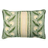 Back of Linwood cushion in Polly, Stripe Moss. Overhead view of the reverse side, made in matching fabric.