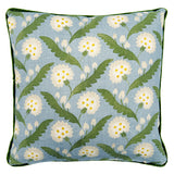 Back of Linwood cushion in Polly, Lakeside. Overhead view of the reverse side, made in matching fabric.