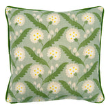 Back of Linwood cushion in Polly, Moss. Overhead view of the reverse side, made in matching fabric.