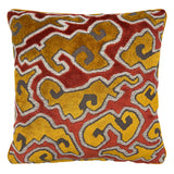 Linwood cushion in Kumo, Flame. Overhead view showing the full front design, featuring stylised clouds with a Japanese influence.