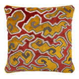 Back of Linwood cushion in Kumo, Flame colourway. Overhead view of the reverse side, made in matching fabric.

