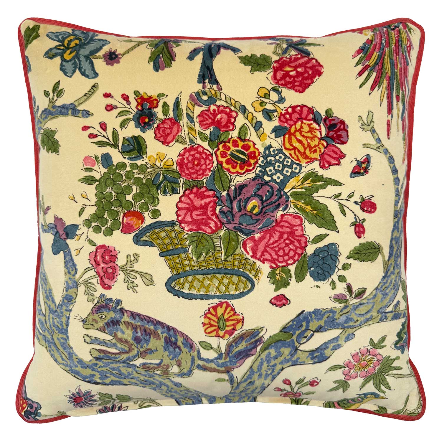 Back of Linwood cushion in Wild Multi. Overhead view of the reverse side, made in matching fabric.
