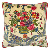 Back of Linwood cushion in Wild Multi. Overhead view of the reverse side, made in matching fabric.
