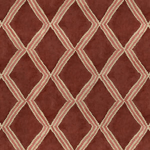Close-up of red and pink printed velvet fabric featuring an irregular diamond motif with a soft, luxurious pile. 
