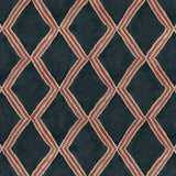 Close-up of blue and red printed velvet fabric featuring an irregular diamond motif with a soft, luxurious pile. 