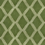Close-up of green printed velvet fabric featuring an irregular diamond motif with a soft, luxurious pile. 