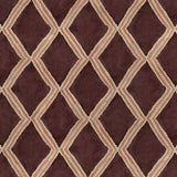 Close-up of maroon and pink printed velvet fabric featuring an irregular diamond motif with a soft, luxurious pile. 