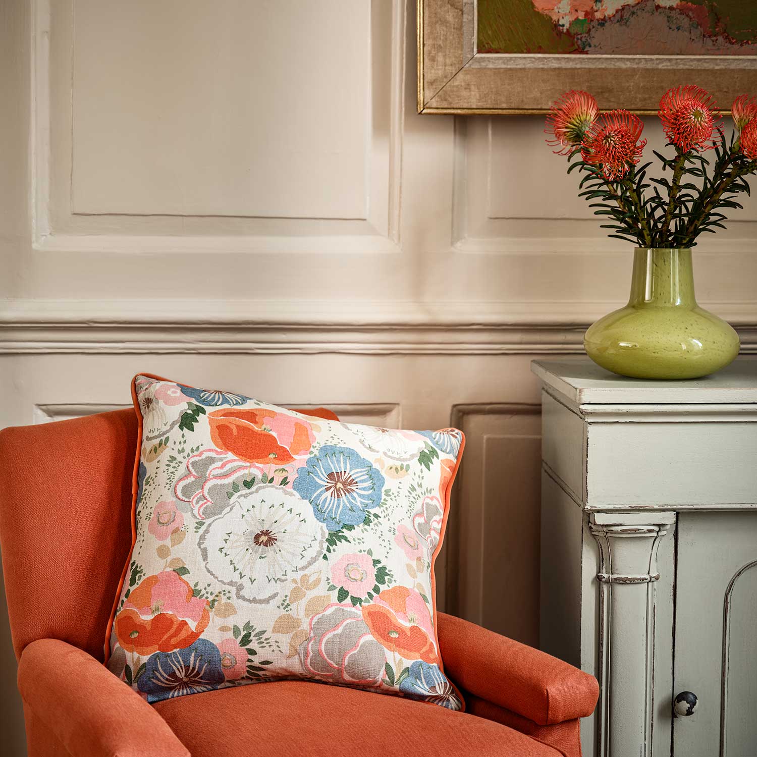 Linwood cushion in Joni Tangerine.