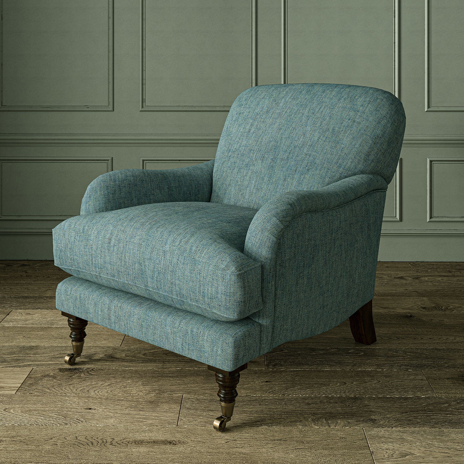 Armchair in Loxley Cerulean by Linwood – durable, Italian-woven natural fibre fabric in blue.