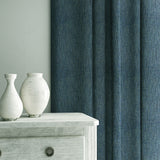 Curtains in Loxley Denim by Linwood – blue Italian-woven fabric with rich texture and depth.