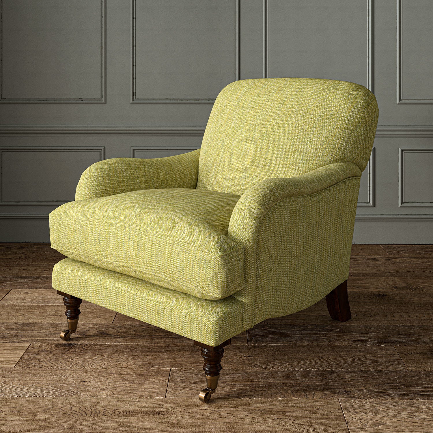 Armchair in Loxley Lime by Linwood – durable, Italian-woven natural fibre fabric in green.