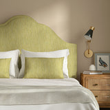 Upholstered headboard in Loxley Lime by Linwood – Italian-woven green weave.