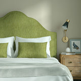Upholstered headboard in Loxley Pistachio by Linwood – Italian-woven green weave.