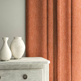 Curtain in Loxley Punch by Linwood – pink-red Italian-woven fabric with rich texture and depth.
