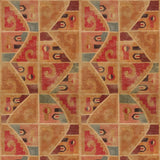 A multicoloured printed velvet fabric sample featuring an abstract geometric pattern.
