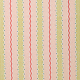 Embroidery fabric with wavy lines and small dots on a pink background.