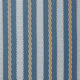 Embroidery fabric with blue, beige, and white stripes on a blue background.