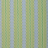 Embroidery fabric with green, blue, and white stripes on a green background.