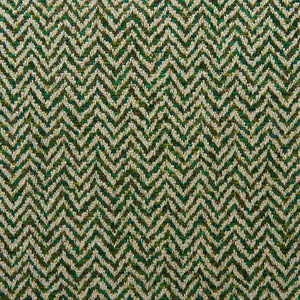 A woven fabric sample in green and off-white featuring a herringbone pattern.