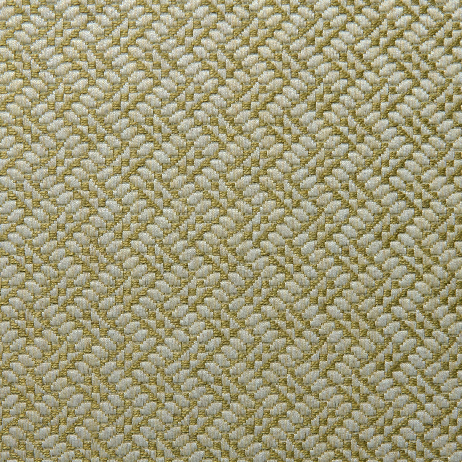 A woven fabric sample in yellow and off-white featuring a trellis pattern.