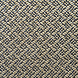 A woven fabric sample in blue and off-white featuring a trellis pattern.