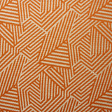 A woven fabric sample in orange and off-white featuring a geometric pattern.