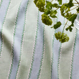 Printed linen fabric sample – a bold blocks of colour in this inviting stripe are softened with a painterly finish in blue, green and white