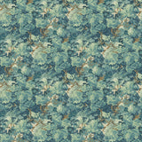 Inspired by an 18th-century garden tapestry, this blue wallpaper features the timeless beauty of English Oak canopies