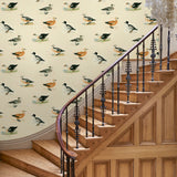 Animal wallpaper featuring ducks in a hall.