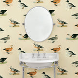 Animal wallpaper featuring ducks in a cloakroom.