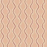 Luxurious wallpaper featuring stylised ferns and wavy lines in pink and red.