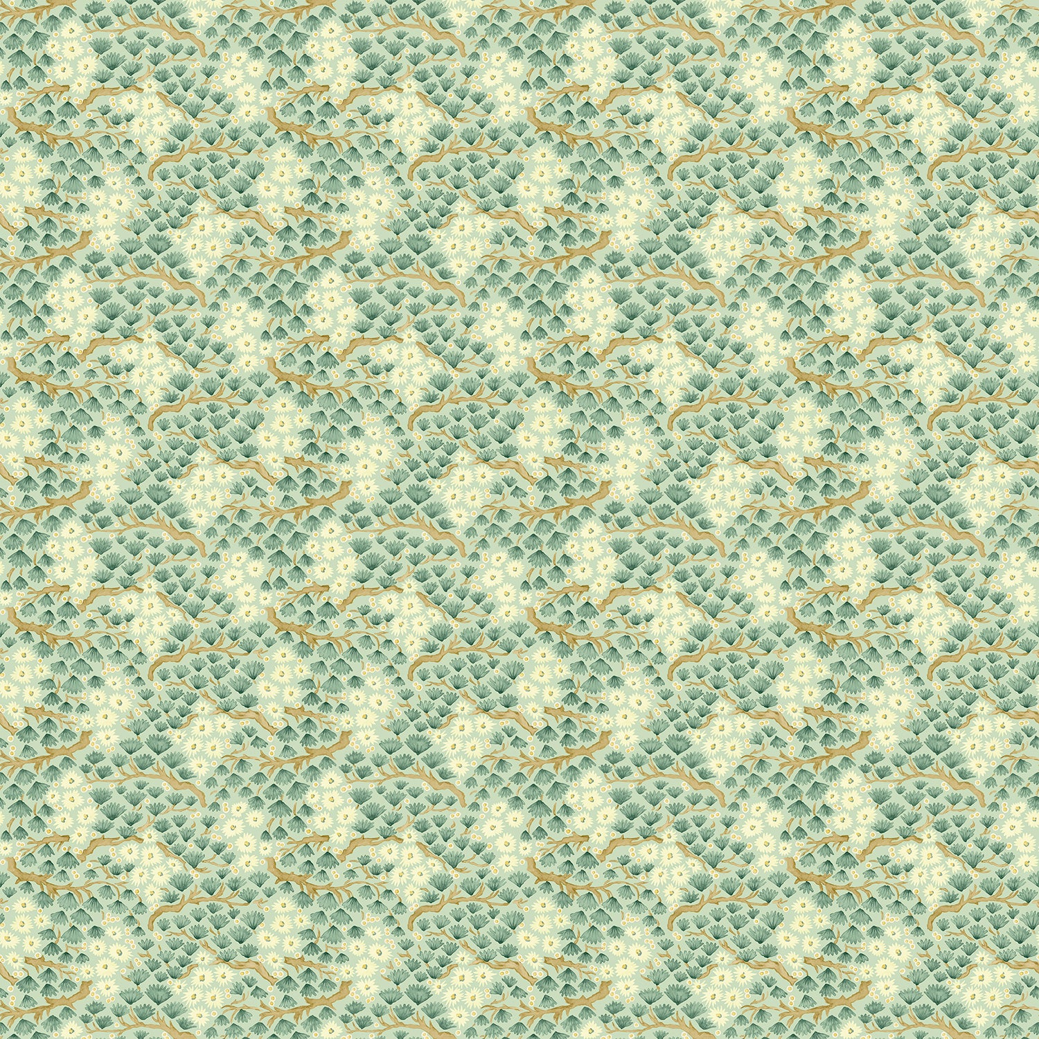 Capturing the beauty of the forest floor, this green wallpaper features leaves and flowers