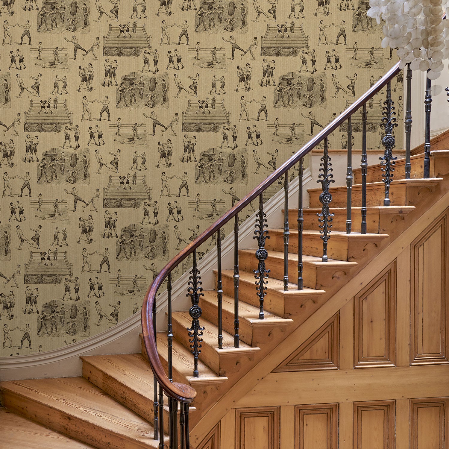 Hallway featuring a Wallpaper featuring a vintage illustrated boxing scene