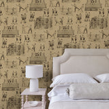 Bedroom featuring a Wallpaper featuring a vintage illustrated boxing scene