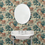 Cloakroom showcasing a designer wallpaper featuring the British hunt.