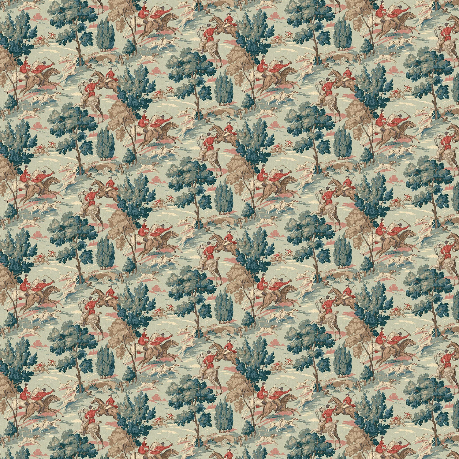 Sample of a designer wallpaper featuring the British hunt.