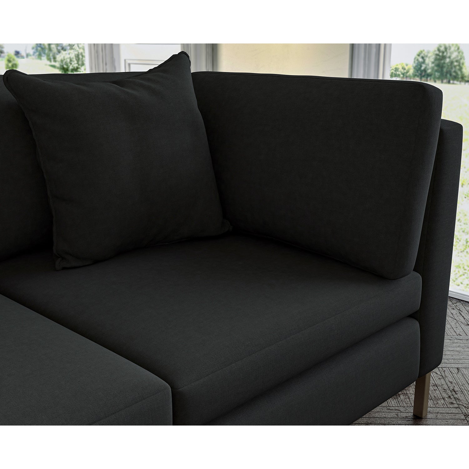 Sofa covered in plain fabric, colour Noir.