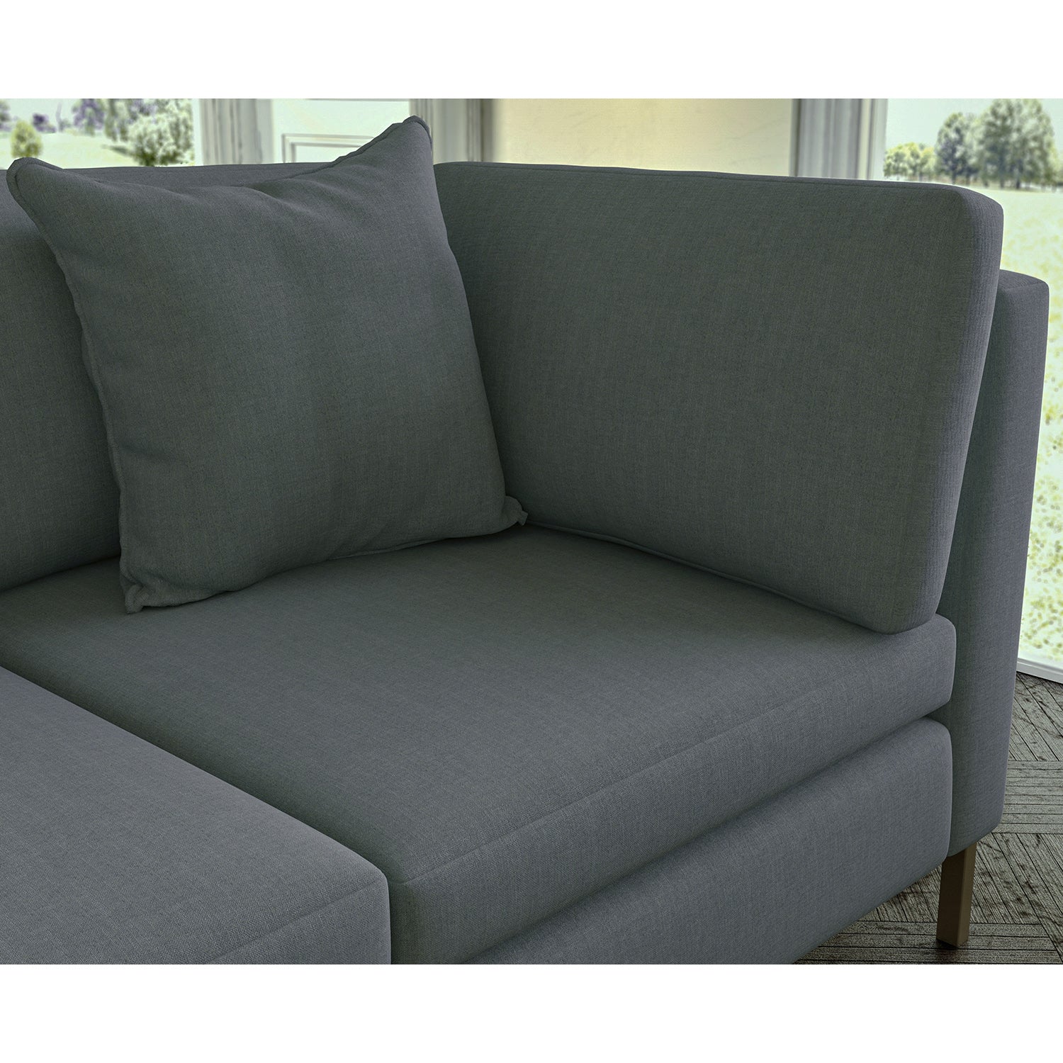 Sofa covered in plain fabric, colour Thunder.