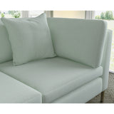 Sofa covered in plain fabric, colour Powder Blue.