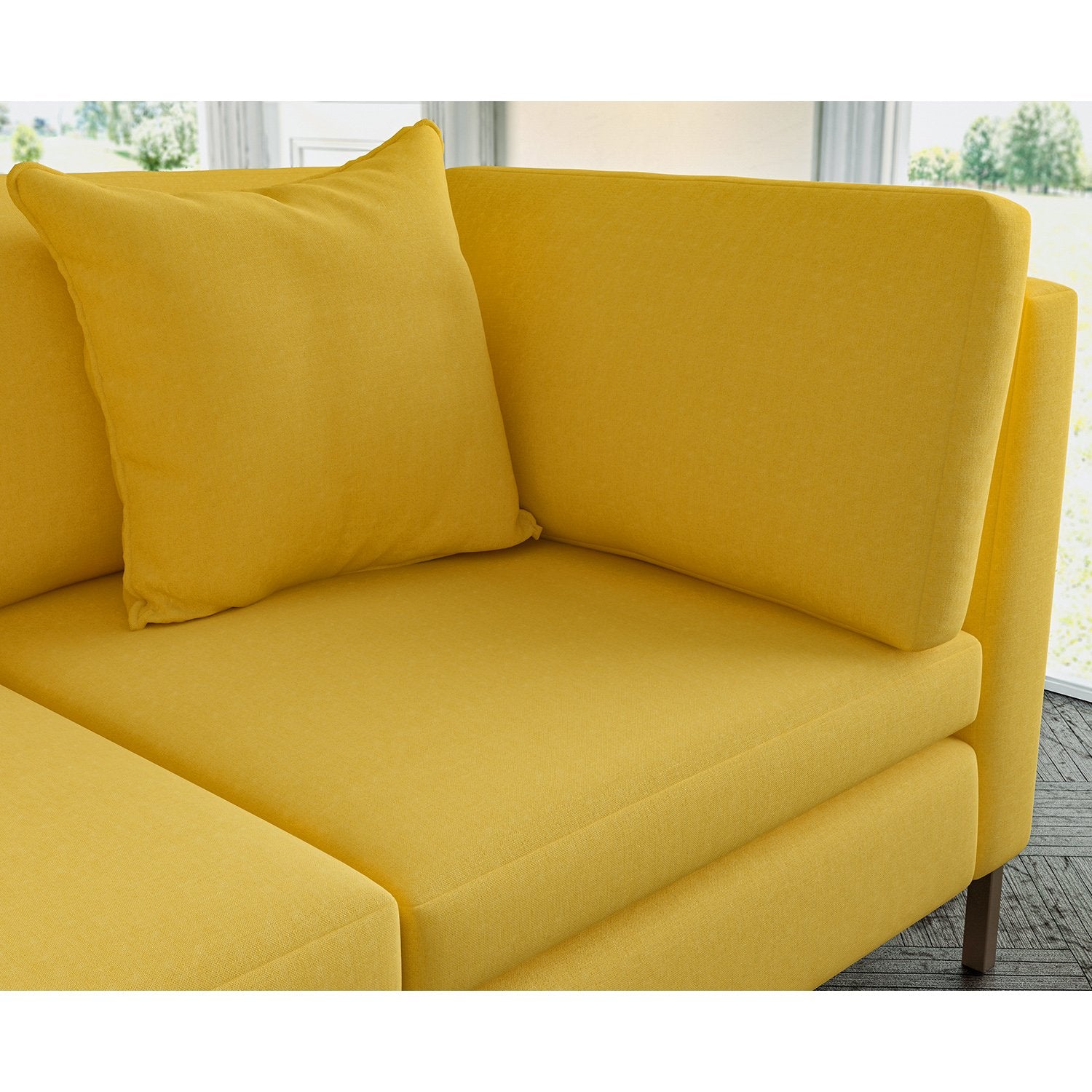 Sofa covered in plain fabric, colour Dandelion.