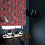 Velvet blinds featuring a fun, jazzy pattern in Rosewoood.