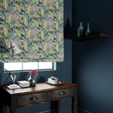 Blind in a floral-style printed velvet fabric.
