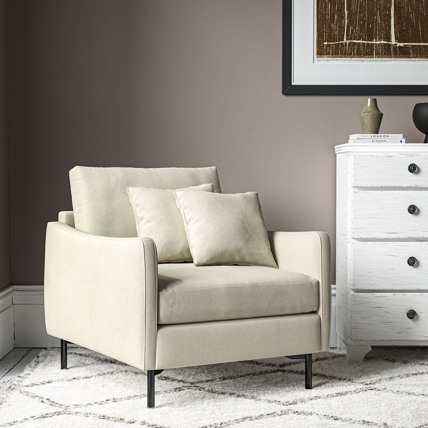 Chair upholstered in Ivory linen fabric 