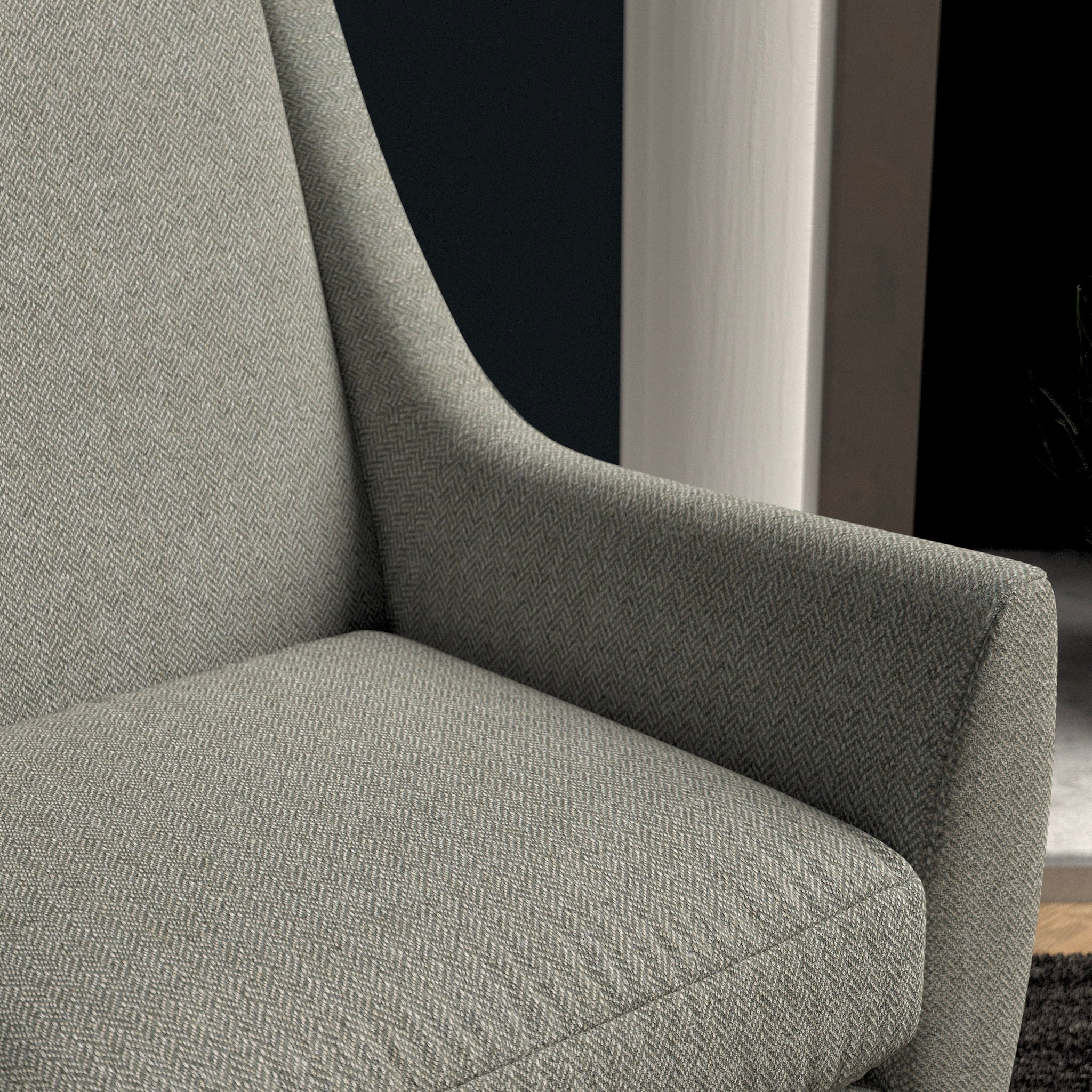 Chair in a dark grey herringbone wool upholstery fabric