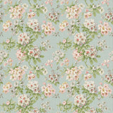 Printed linen fabric with floral pattern in blue, green and white colours for linen curtains, blinds and upholstery.